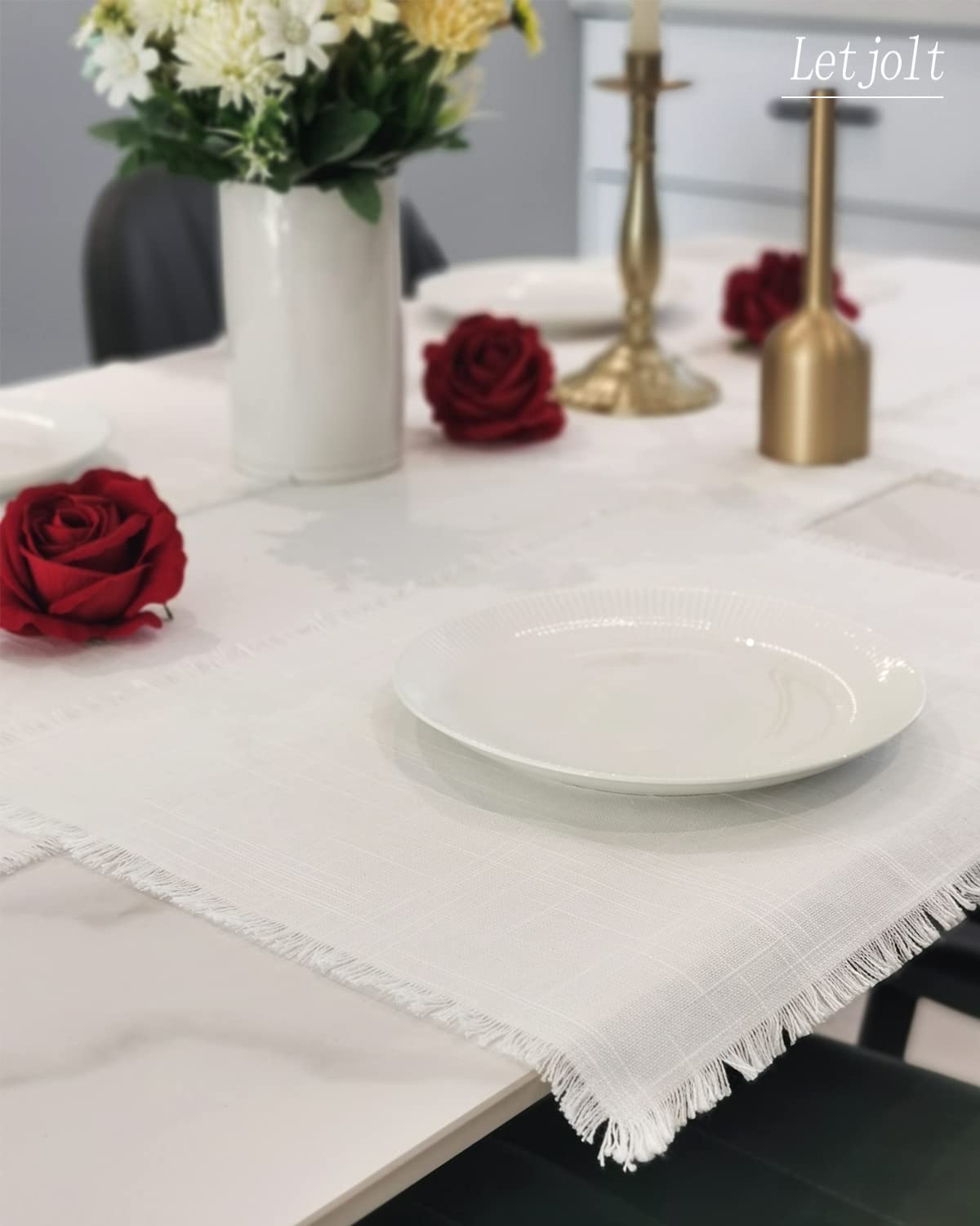 Letjolt White Placemats Farmhouse Cotton Linen Place Mats Set of 4 Home Kitchen Dining Table Decor Letjolt