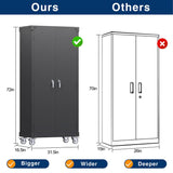 GangMei Garage Storage Cabinet with Wheels & Pegboard, 72" H Locking Metal Storage Cabinet with Doors and Shelves, Rolling Steel Cabinet for Garage, Craft Workshop, Home (Black) GangMei
