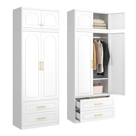 SteeLoong 86" Metal Armoire Wardrobe Closet with 2 Drawers,Tall Clothing Storage Cabinet with Adjustable Shelves and Hanging Rod,White Wardrobe Closet for Bedroom,Home,Office,Gym SteeLoong