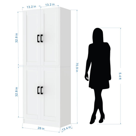 DIYART White Kitchen Pantry Cabinet, 71" Tall Kitchen Storage Cabinet with Doors, Freestanding Wooden Storage Cabinet for Kitchen, Dining Room, Hallway DIYART