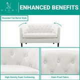 Naomi Home Barrel Love Seat, Button Tufted Faux Leather Loveseat Sofas, Modern 2 Seater Faux Leather Sofa, Small Loveseats for Small Spaces, Bedrooms, Love Seat Couches for Living Room - White Naomi Home