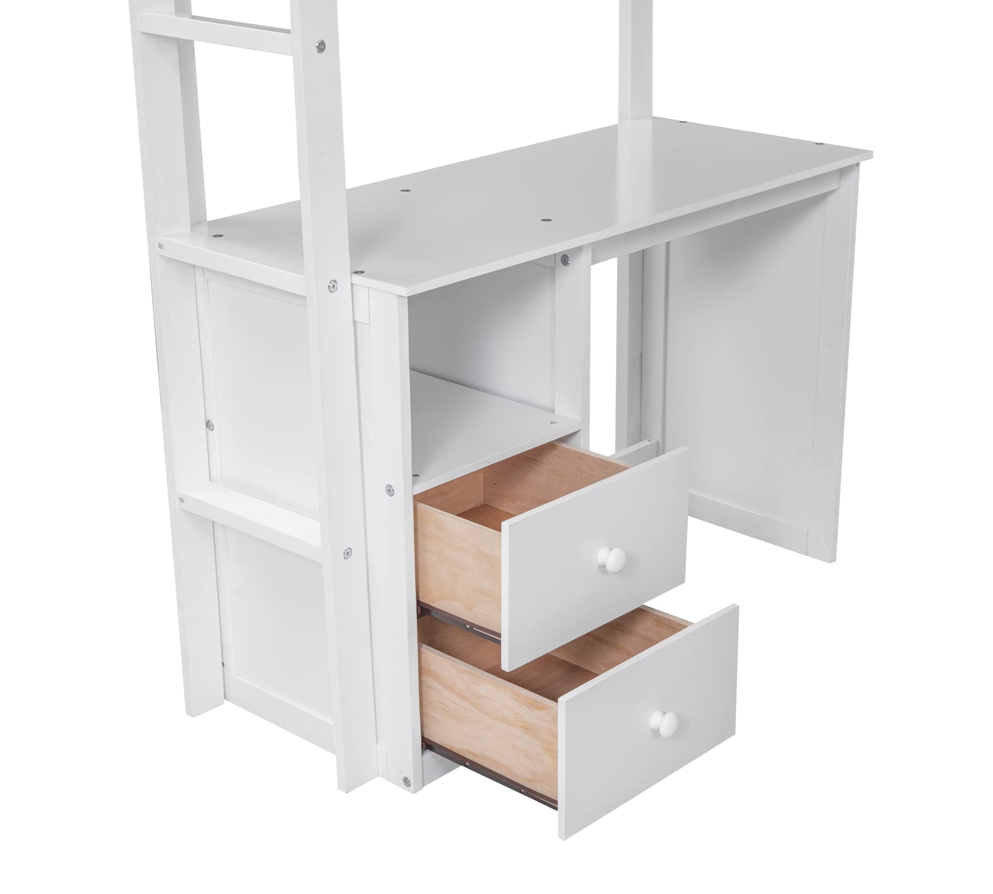 Stylish Twin Size Loft Bed with Desk & Wardrobe by Harper & Bright Designs in White - WoodArtSupply