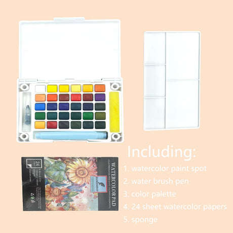 MAIKEDEPOT Watercolor Paint Set,Vivid Colors Travel Paint Set Graspable Painting Set Compact Size, Watercolor Kit with Water Brush Pens,24 Sheets Watercolor Papers,3 Online Tutorial Video - 18colors MAIKEDEPOT
