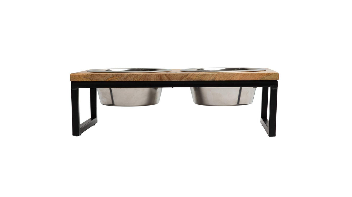 GF Pet Wood & Metal Feeder | Premium Mango Wood & Stainless Steel Dog Bowls Set | Elevated Food & Water Bowls for Dogs & Cats | Comfortable Raised Bowl Sets for Pets - Medium/24oz Brave Bark
