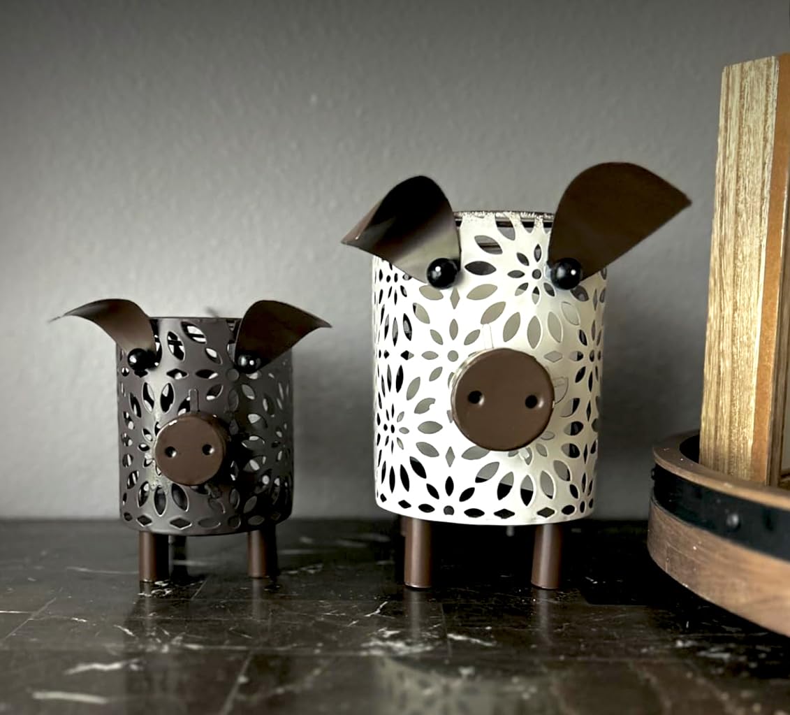 Farmhouse Metal Small Storage Basket Set For Kitchen or Bathroom Pig Decor, 2 Count Stackable Small Basket with Handle GIFTME 5