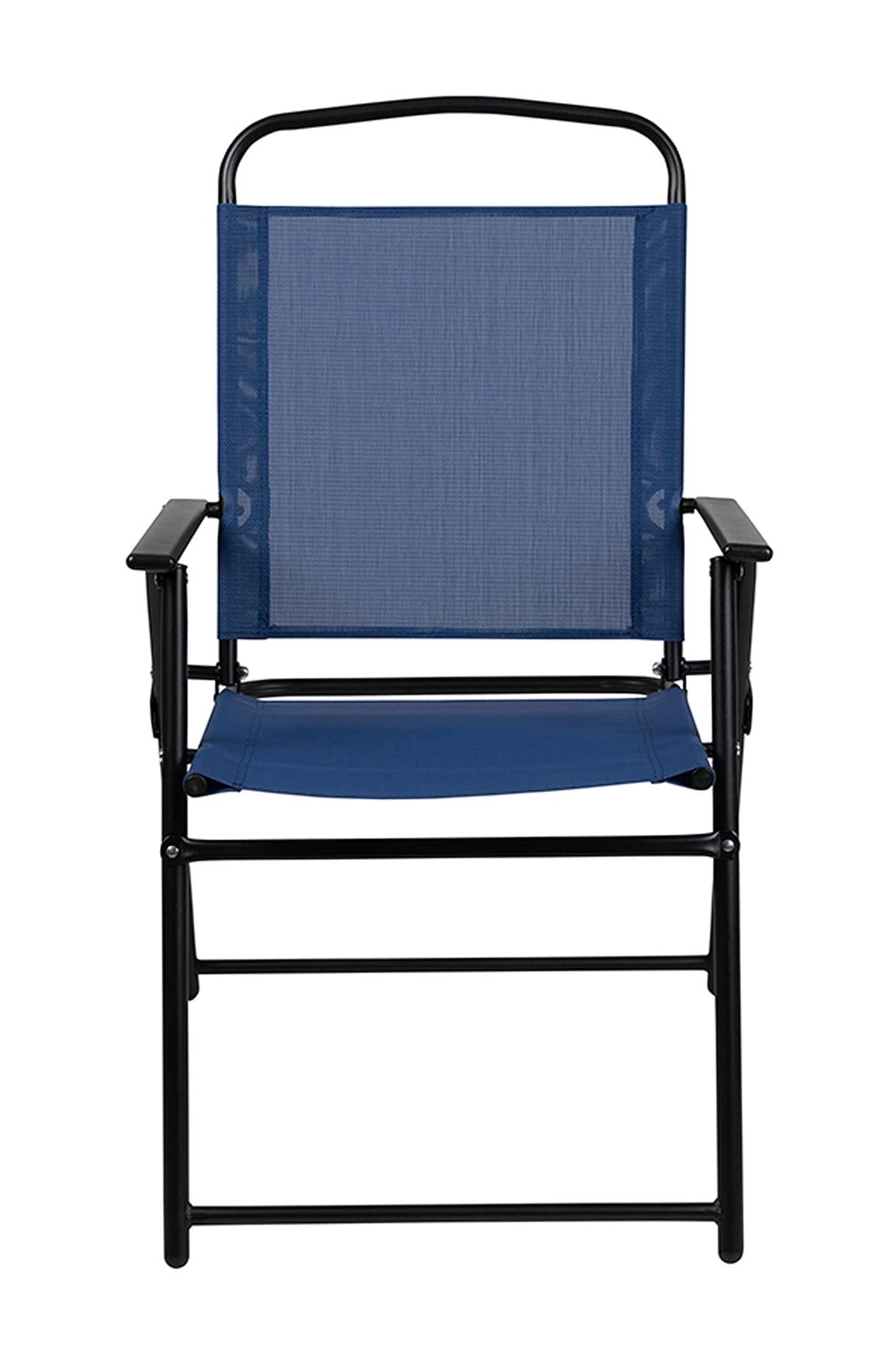Flash Furniture Nantucket 6-Piece Patio Dining Set with Glass Table, 4 Folding Chairs, and Umbrella, Outdoor Patio Table, Chairs, Umbrella Set, Navy Flash Furniture