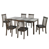 AMERLIFE 7-Piece Dining Table Set, 71" Faux Marble Modern Table with 6 PU Leather Upholstered Chairs, Heavy-Duty Solid Wood Set for Kitchen & Dining Room, Dark Brown AMERLIFE
