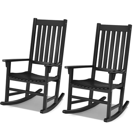 Tangkula Acacia Wood Porch Rocking Chair Set, Wooden Rocking Chair Rocker with High Back & Armrest for Indoor Outdoor Use, Patio Rocker for Garden Lawn Balcony Backyard Poolside (2, Black) Tangkula
