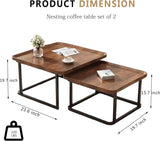 Windpost Square Nesting Coffee Table Set of 2, 23.6"+19.7" Nesting Tables,Small Square Coffee Table with Fluted,Center Table for Living Room Bedroom Office Balcony Yard (Walnut) Windpost