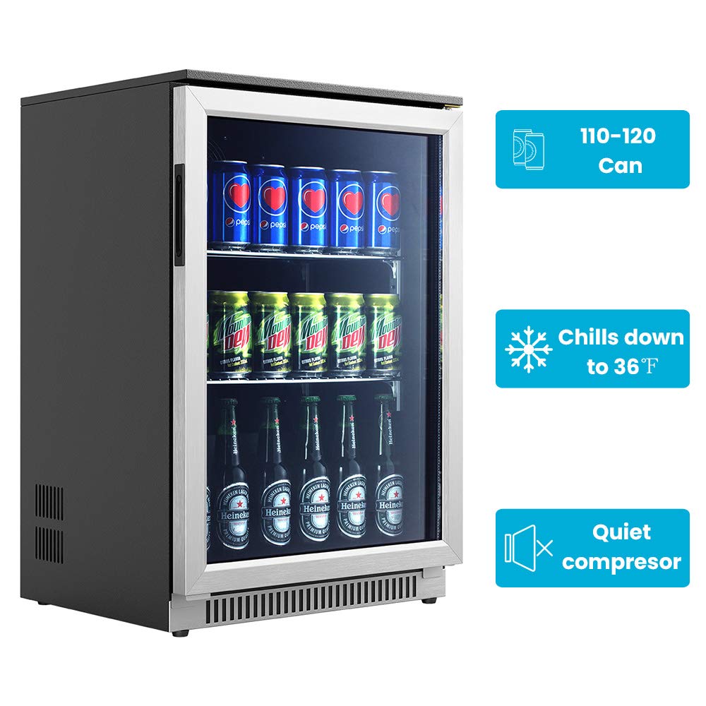 Advanics 20IN Beverage Refrigerator with Glass Door-120 Can Built in Under Counter Fridge & Freestanding,Ideal for Soda,Beer Drink Cooler Advanics