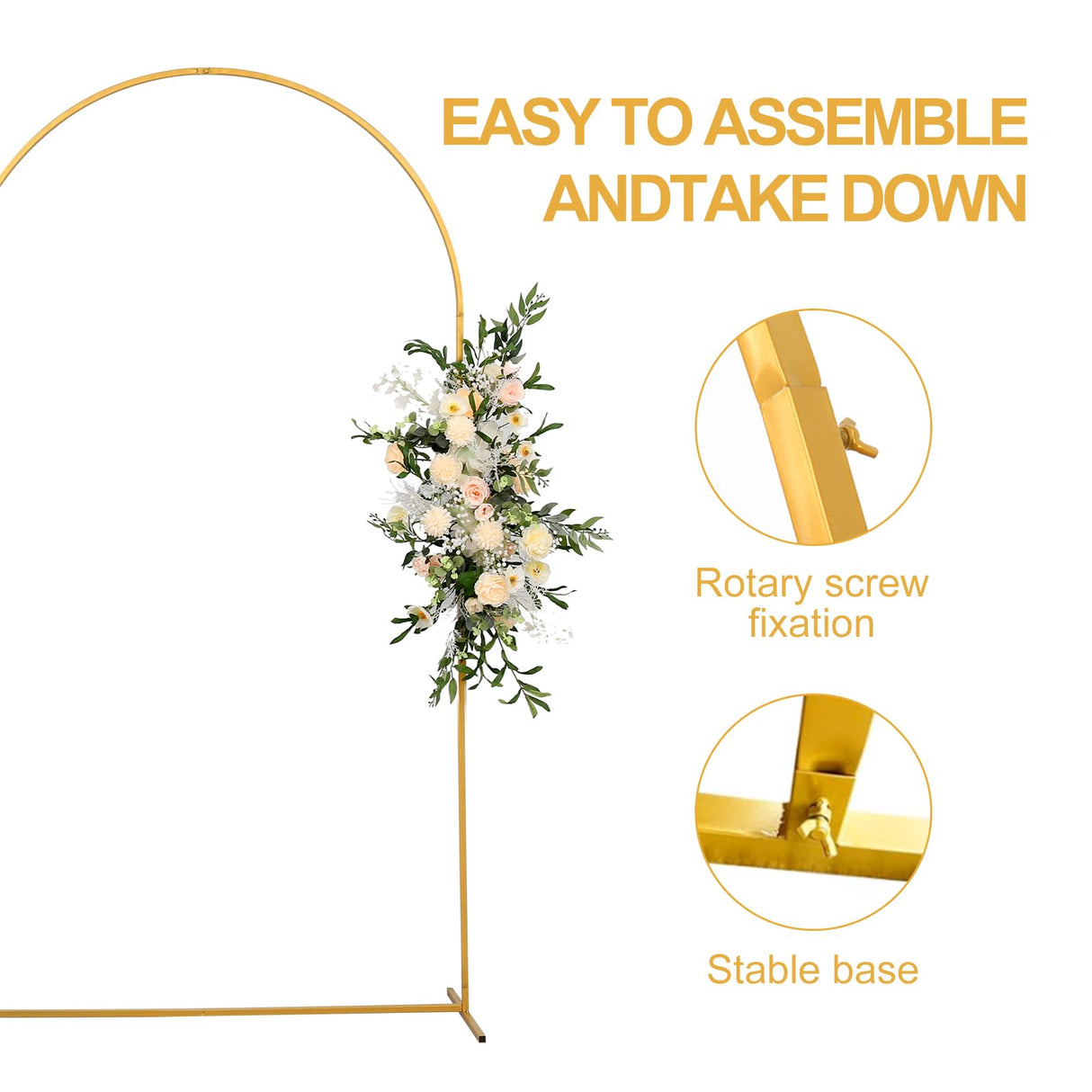 yumiaohe 7.2FT Metal Wedding Balloon Arch Stand Gold Stable Backdrop Stand Arch Frame for Birthday Party Bridal Baby Shower Christmas Ceremony Decoration yumiaohe