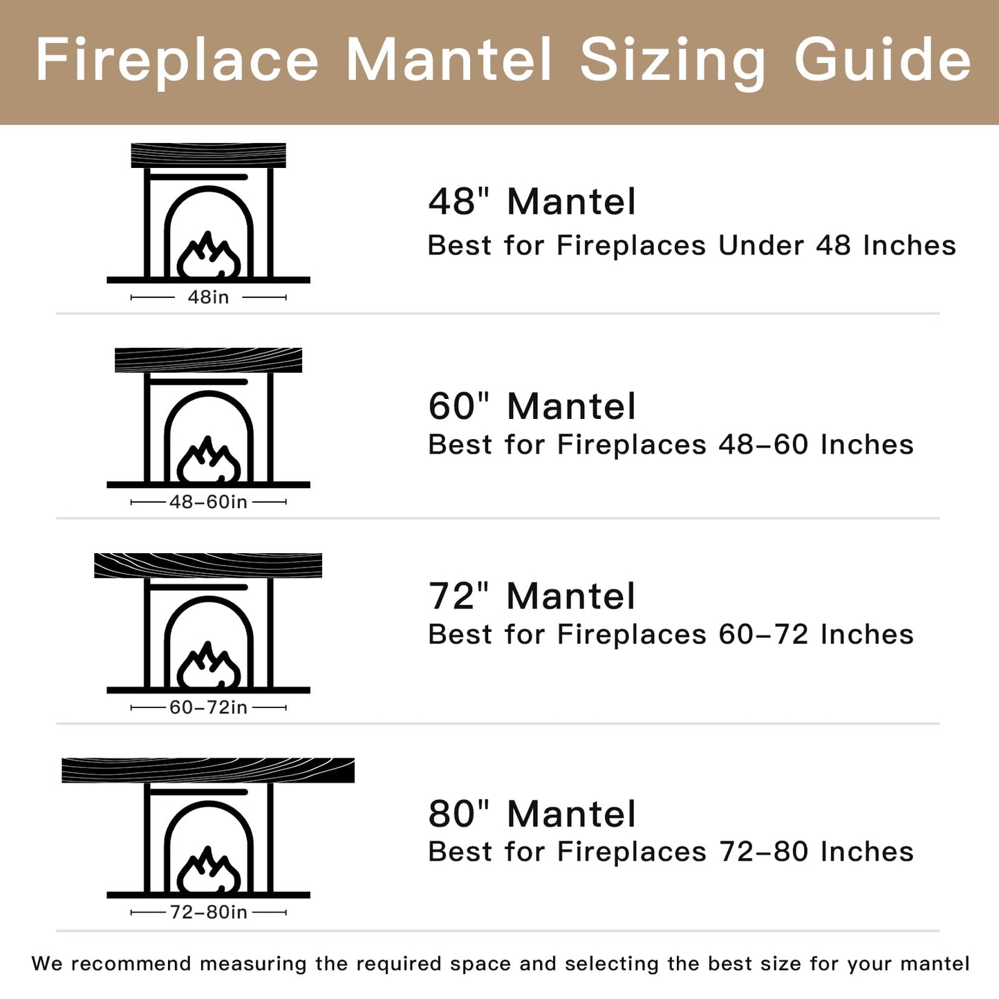 POPRHINO Fireplace Mantel Shelve, Solid Wood Baked Finish Wall-Mounted Floating Shelf for Over Fireplace, Handcrafted Floating Fireplace Mantels with Wooden Bracket, 48 x 8 x 6 Inches, Natural