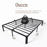 XUKIL 14 Inch Metal Bed Frame Queen Size, Heavy Duty Balck Platform Queen Size Bed Frame with Round Corner Legs, Mattress Slide Stopper, No Box Spring Needed, Easy Assembly XUKIL