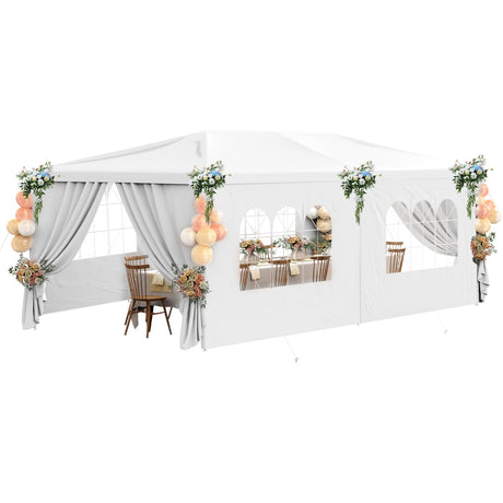 White Party Tent 10X20 Outdoor Canopy Tents for Parties Heavy Duty Waterproof Patio Gazebo Shelter with 6 Removable Sidewalls Wedding BBQ Events Tent for Birthday Holiday Backyard Garden Christmas susici