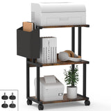 Ostreeful 3 Tier Printer Stand Rustic Brown Printer Mobile Wooden Printer Shelf Table Organizer for Home Office Kitchen Oastreeful