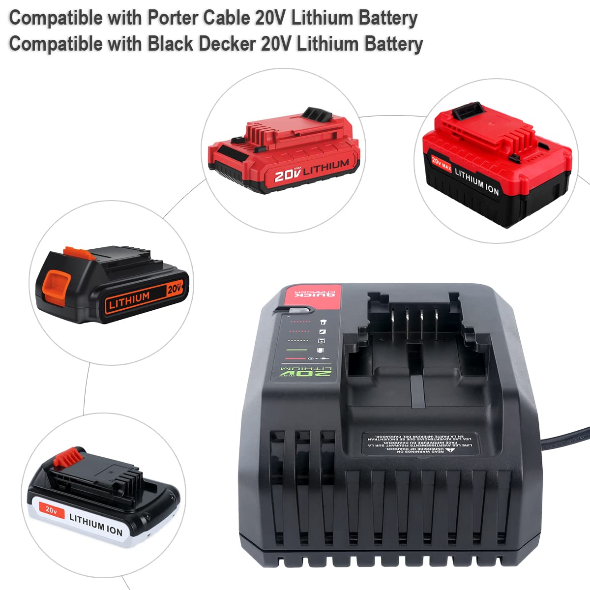 Elefly 20V Battery Charger PCC692L Compatible with Porter Cable 20V Lithium Battery PCC680L PCC685LP and Compatible with Black Decker 20V Battery LBXR20 LB2X4020 - WoodArtSupply