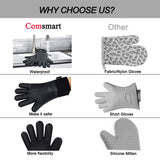 Comsmart BBQ Gloves, Heat Resistant Silicone Grilling Gloves, Long Waterproof BBQ Kitchen Oven Mitts with Inner Cotton Layer for Barbecue, Cooking, Baking, Smoker(Black) Comsmart