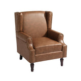 UIXE PU Leather High Back Accent Chair, Upholstered Armchair for Living Room, Retro Wingback Arm Chair Nailhead Trim Single Sofa Bedroom Reading Seat with Solid Wood Legs - Brown UIXE