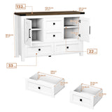 VVFLU Farmhouse White Dresser for Bedroom with 4 Drawers and 2 Barn Doors, White Wood Chest of Drawers 47 Inch Wide, Large, Long, Adjustable Shelves, 5 Legs, Living Dining Room, Entryway, Hallway VVFLU