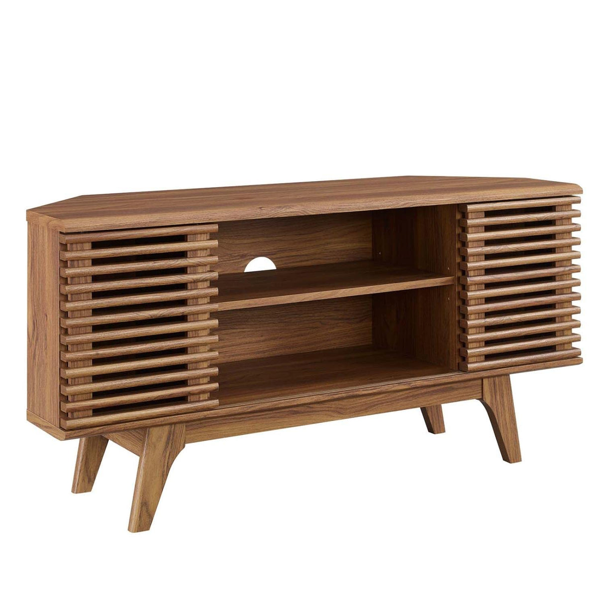 Modway Render Mid-Century Modern Low Profile Corner Media TV Stand in Wal, 15 x 46 x 23 Modway