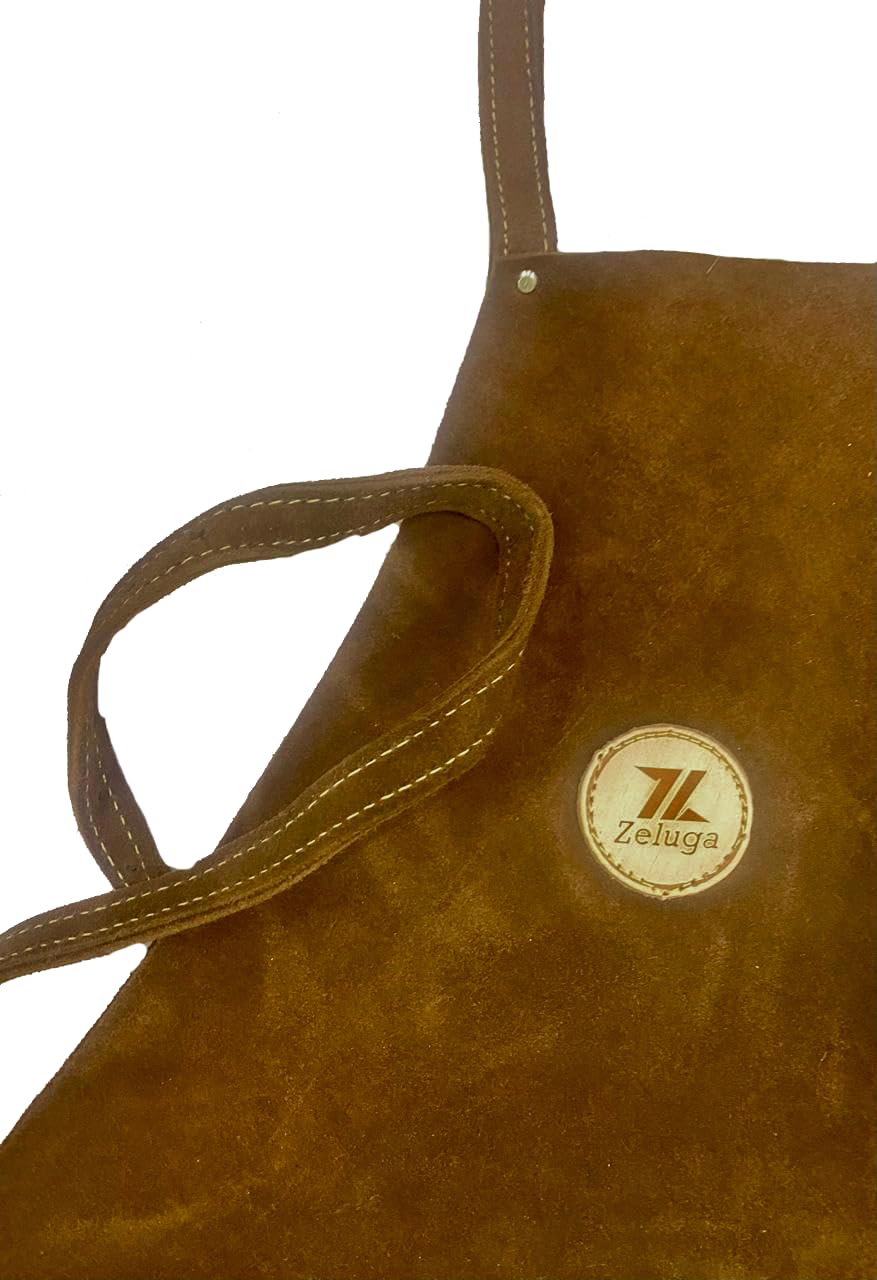 Zeluga 20-409 24in. x 36in. Heavy Duty Flame and Heat Resistant Leather Welding and Work Shop Apron, Brown Zeluga