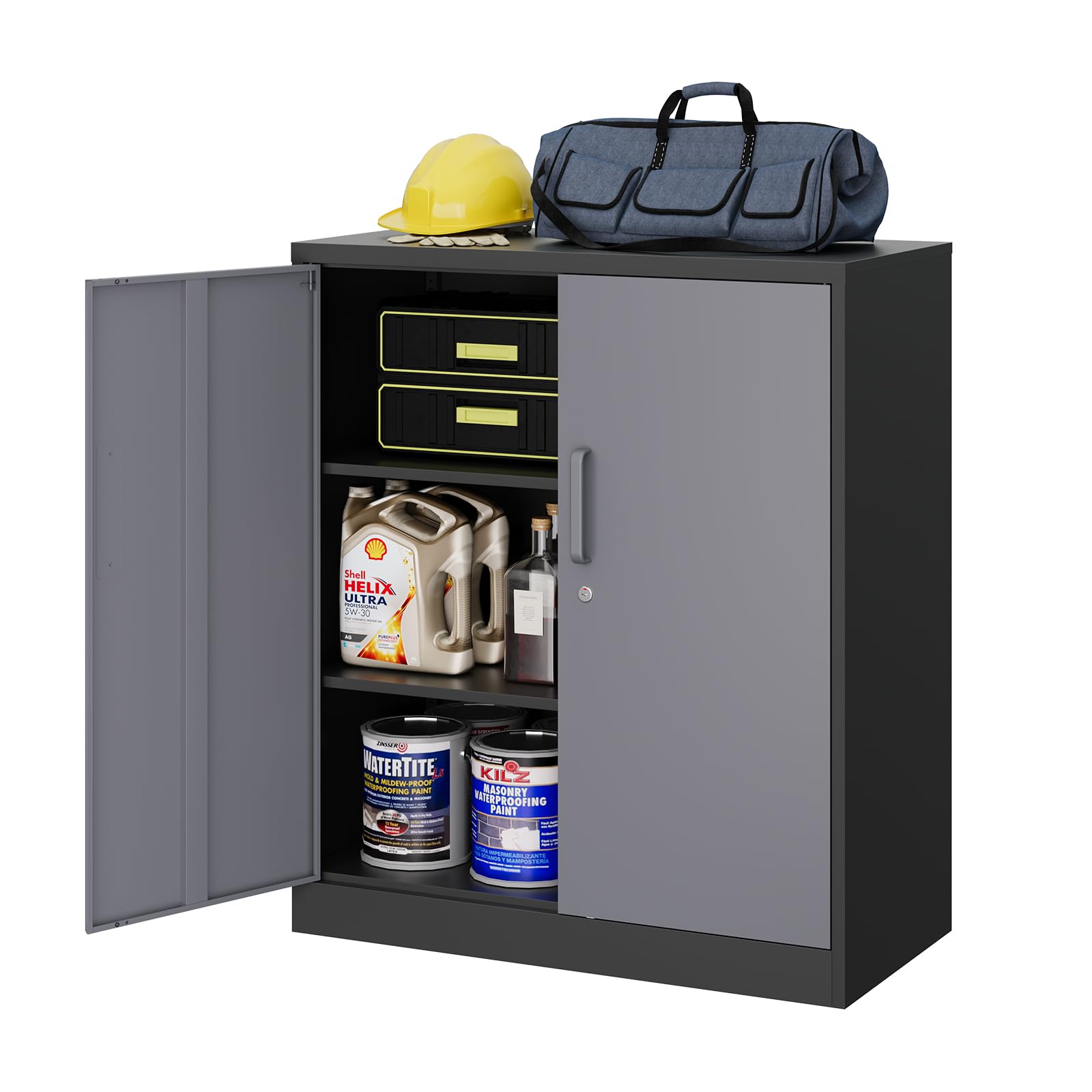 MIIIKO Metal Storage Cabinet, Base Cabinets 2 Door, Steel Storage Cabinets with Locking Doors and Shelves for Garage, Kithen, Home Office and Classroom - WoodArtSupply