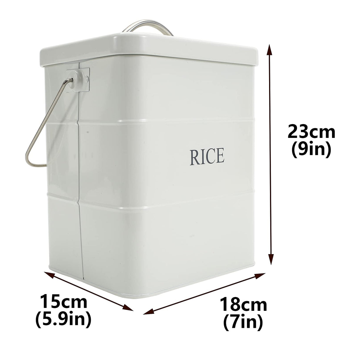 Xbopetda Metal Rice Storage Box, Square Rice Container with Lid and handle, Sealed Food Storage Bin for Kitchen, Countertop Organizer Jar for Rice Flour Soybean Grain Cereal-White Xbopetda