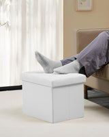 Bsketa Folding Storage Ottoman, Foot Stool with Thicker Foam Padded Seat Small Leather Storage Ottoman Bench Foot Rest for Living Room Foldable Coffee Table 17x13x13in,White Bsketa