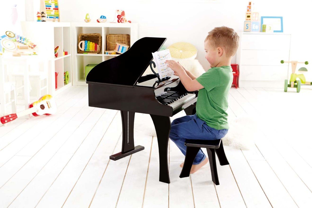 Hape Happy Grand Piano Toddler Wooden Musical Instrument, Black,L: 19.7, W: 20.5, H: 23.6 inch - WoodArtSupply