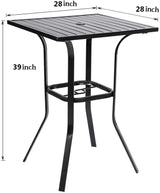 Betterland Patio Bar Table, Outdoor Square Bar Height Table Metal Bar Bistro Table, Metal Frame & Slat Tabletop with 1.57" Umbrella Hole Betterland