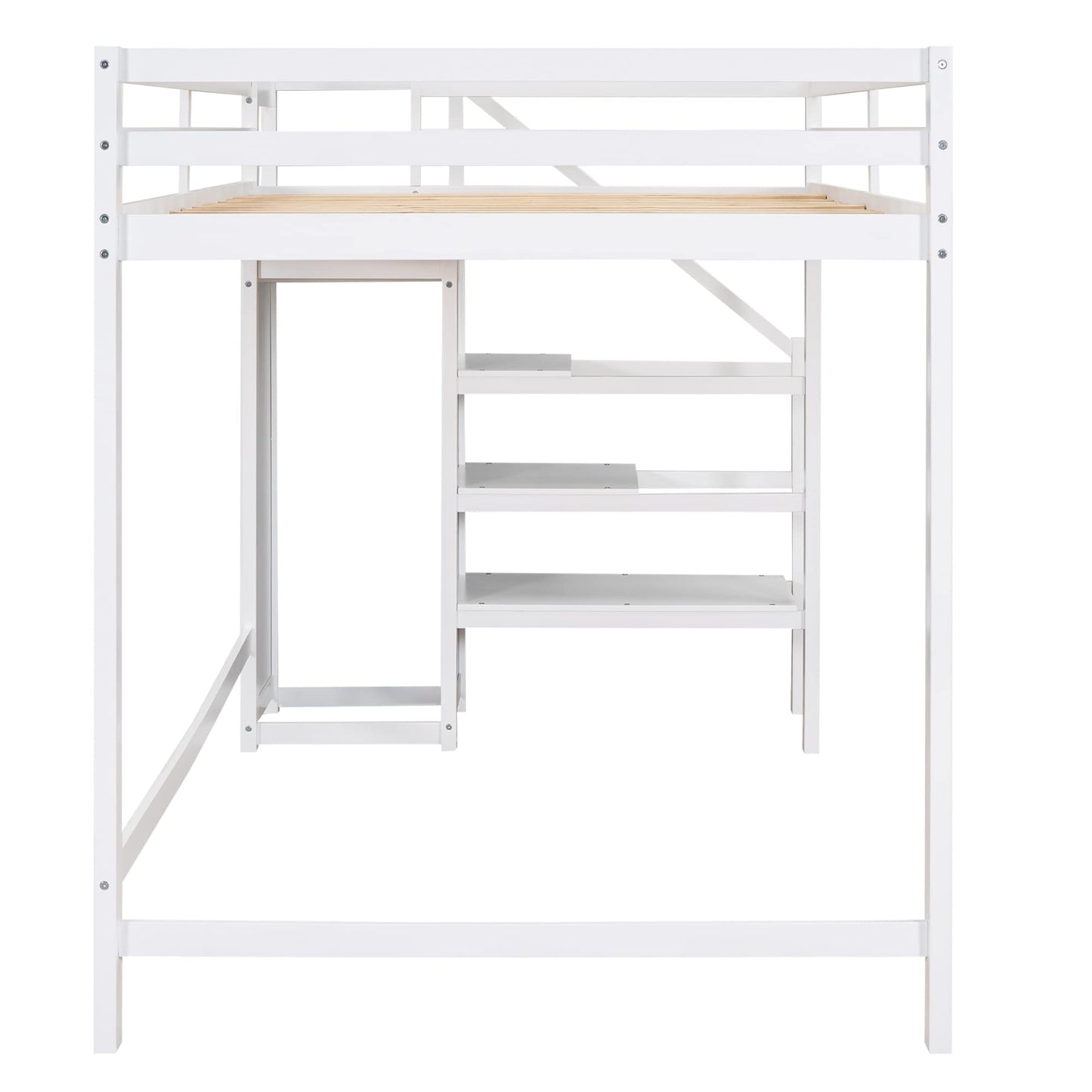 Harper & Bright Designs White Full Loft Bed with Storage Staircase and Wardrobe for Kids - WoodArtSupply