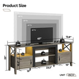 Bestier Farmhouse TV Stand for 70 inch TV, Gaming Entertainment Center with LED Lights, TV Console with 2 Storage Cabinets and Shelf for Living Room, 63'' Inch, Grey Wash Bestier