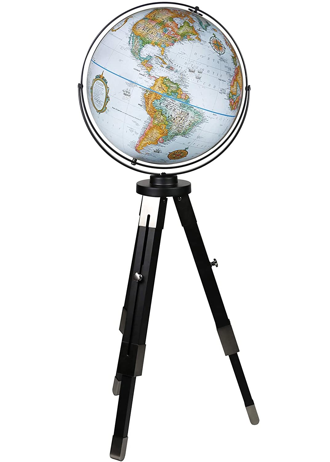 Replogle Willston - Blue Ocean World Globe with Black Metal Tripod Stand, Adjustable Height, Floor Globe, Detailed, Up-to-Date Cartography(16"/40cm Replogle