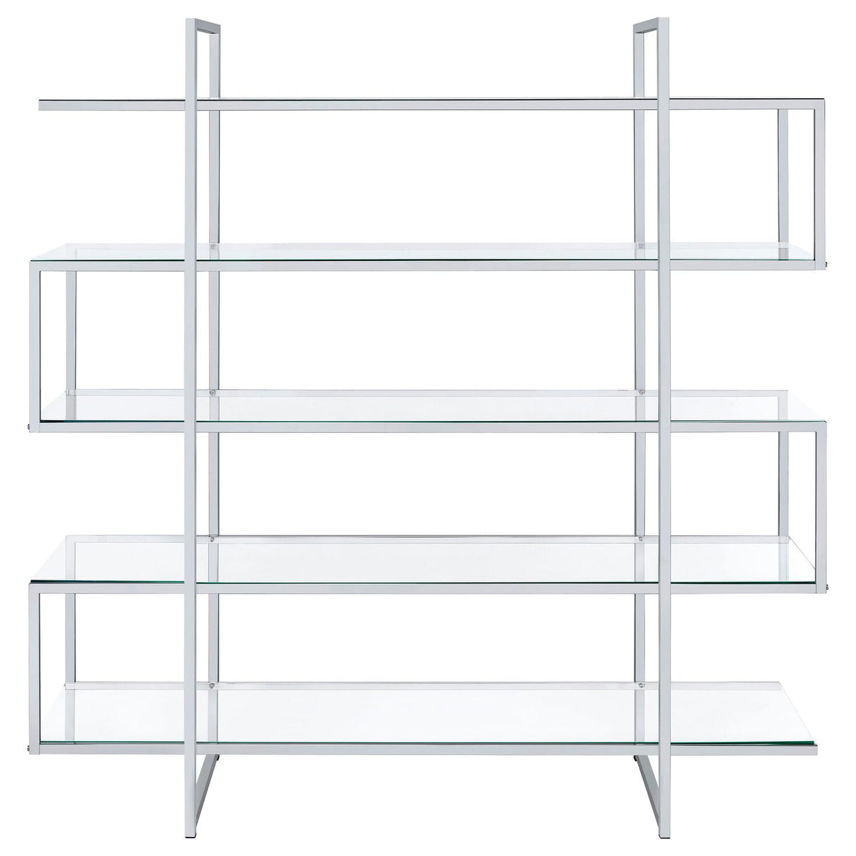 Coaster Home Furnishings Contemporary Zig Zag Chrome Bookcase with Clear Glass Shelves Coaster Home Furnishings