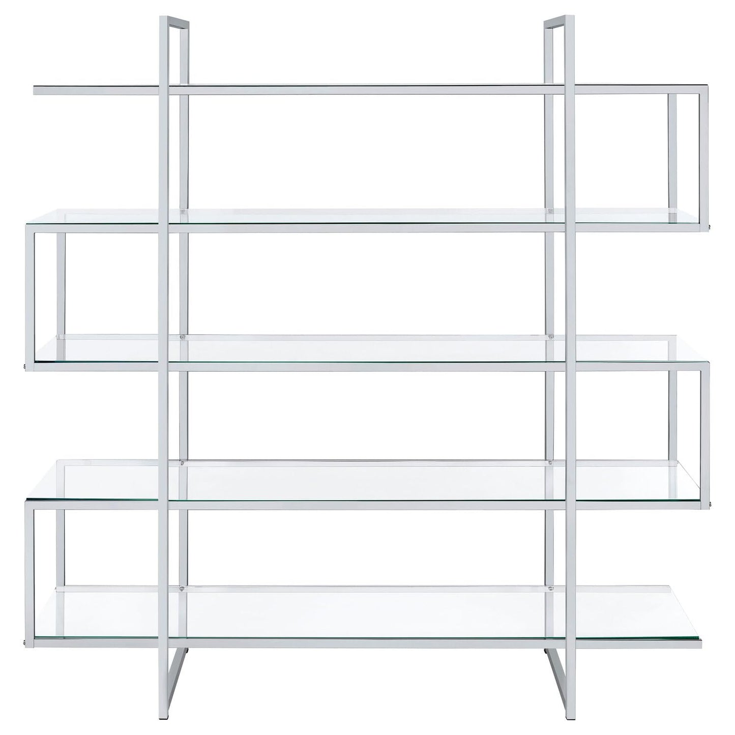 Coaster Home Furnishings Contemporary Zig Zag Chrome Bookcase with Clear Glass Shelves - WoodArtSupply