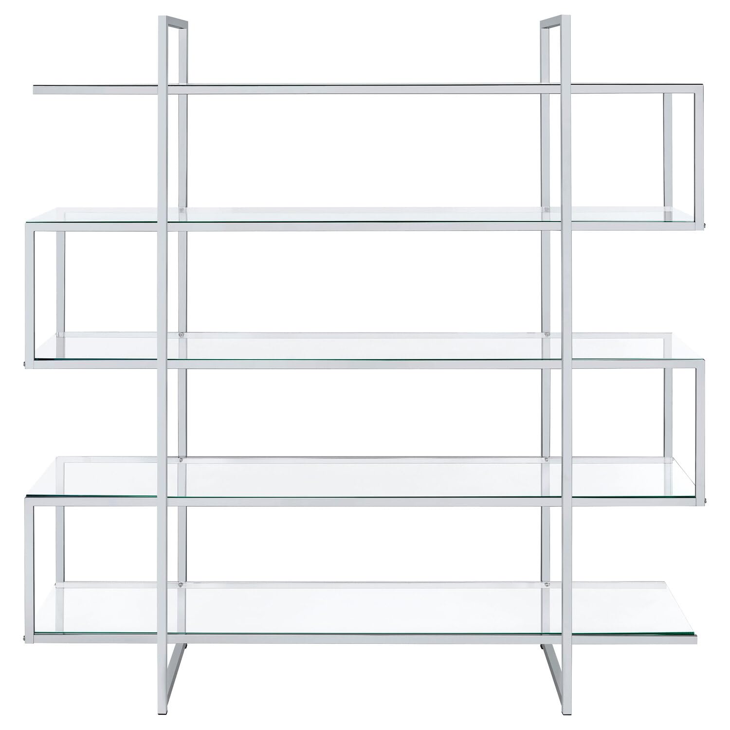 Coaster Home Furnishings Contemporary Zig Zag Chrome Bookcase with Clear Glass Shelves - WoodArtSupply