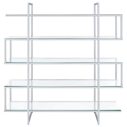 Coaster Home Furnishings Contemporary Zig Zag Chrome Bookcase with Clear Glass Shelves - WoodArtSupply