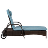 Outsunny Wicker Outdoor Chaise Lounge Set of 2, 5-Level Adjustable Backrest PE Rattan Pool Lounge Chair with Wheels, Cushion & Headrest, Brown and Gray Outsunny
