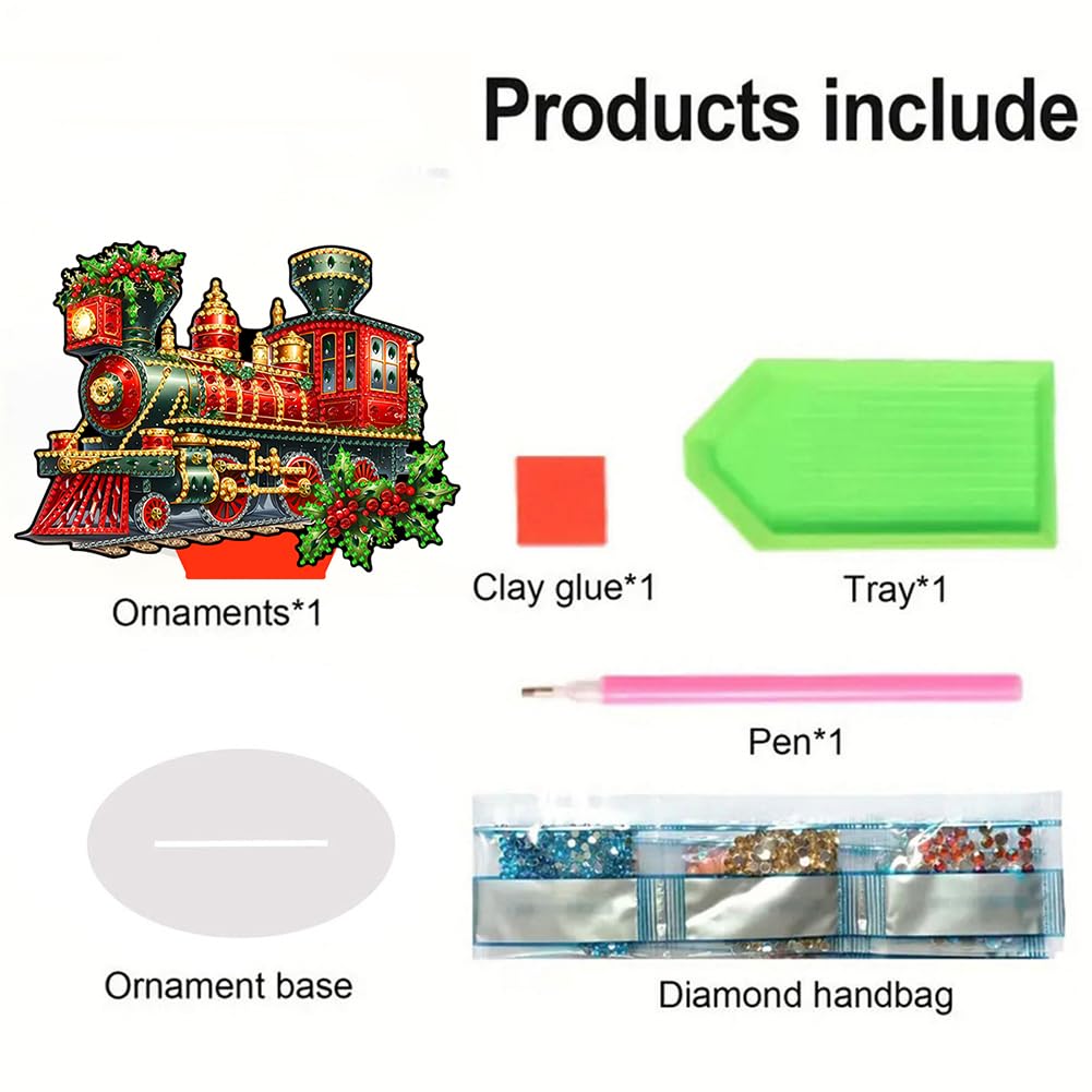 POETRYDRAW Diamond Art Ornament Desktop Kit Christmas Train, DIY Stand Up Acrylic Diamonds Painting Ornament for Adults, 5D Special Diamond Gem Craft Tabletop Placement Board Kit POETRYDRAW
