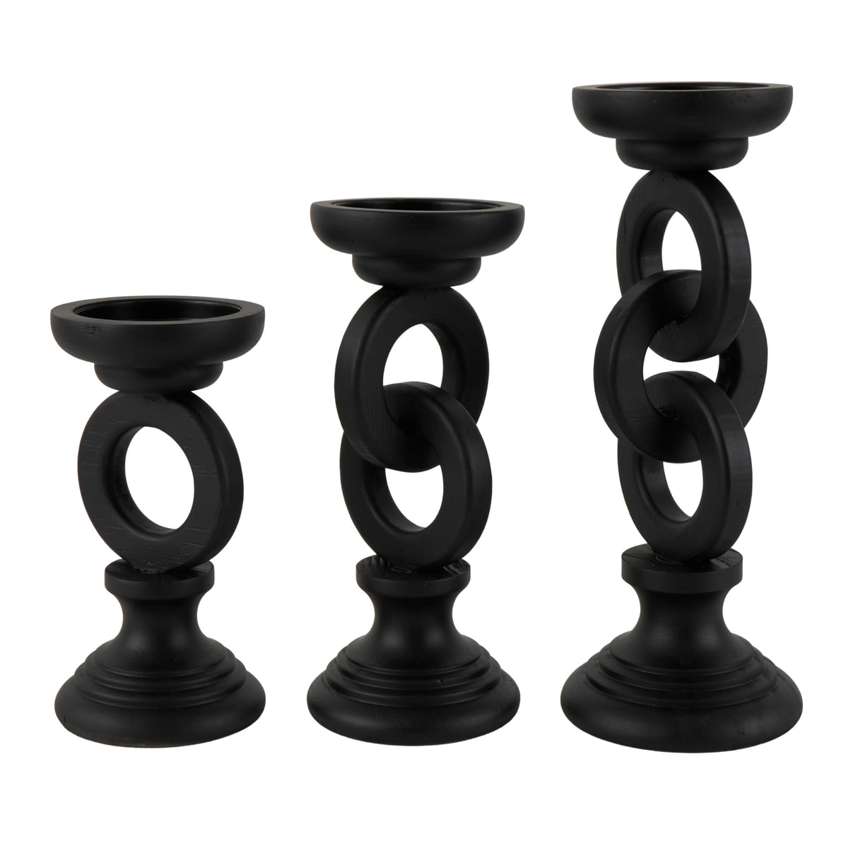 Deco 79 Wooden Decorative Candle Holder Chain Link Candle Stand, Set of 3 Candlestick Holder 13", 11", 9" H, Black Deco 79