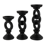 Deco 79 Wooden Decorative Candle Holder Chain Link Candle Stand, Set of 3 Candlestick Holder 13", 11", 9" H, Black Deco 79