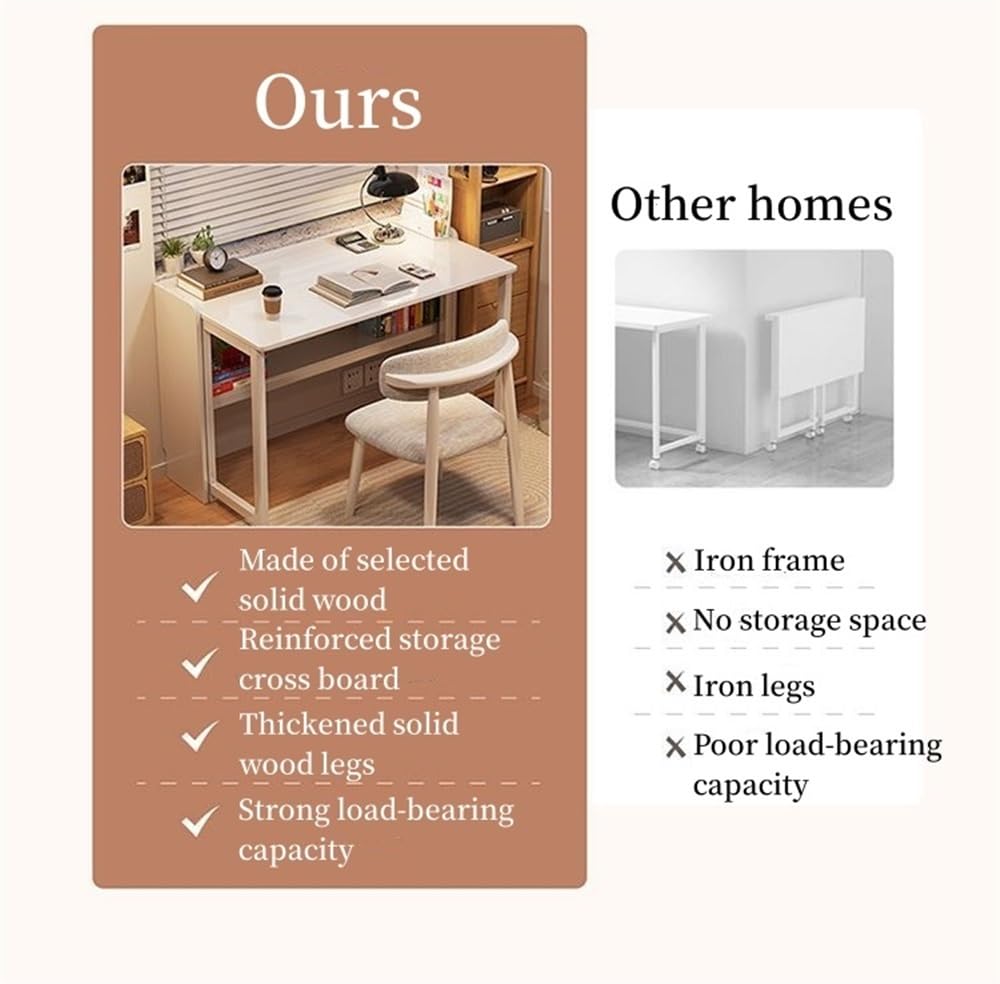 SUSEHXD Solid Wood Folding Desk, Mid Century Modern Desk, Portable Computer Desk, Modern Furniture Simple Study Makeup Workstation for Home Bedroom(Brown,75cm-29.5in) SUSEHXD