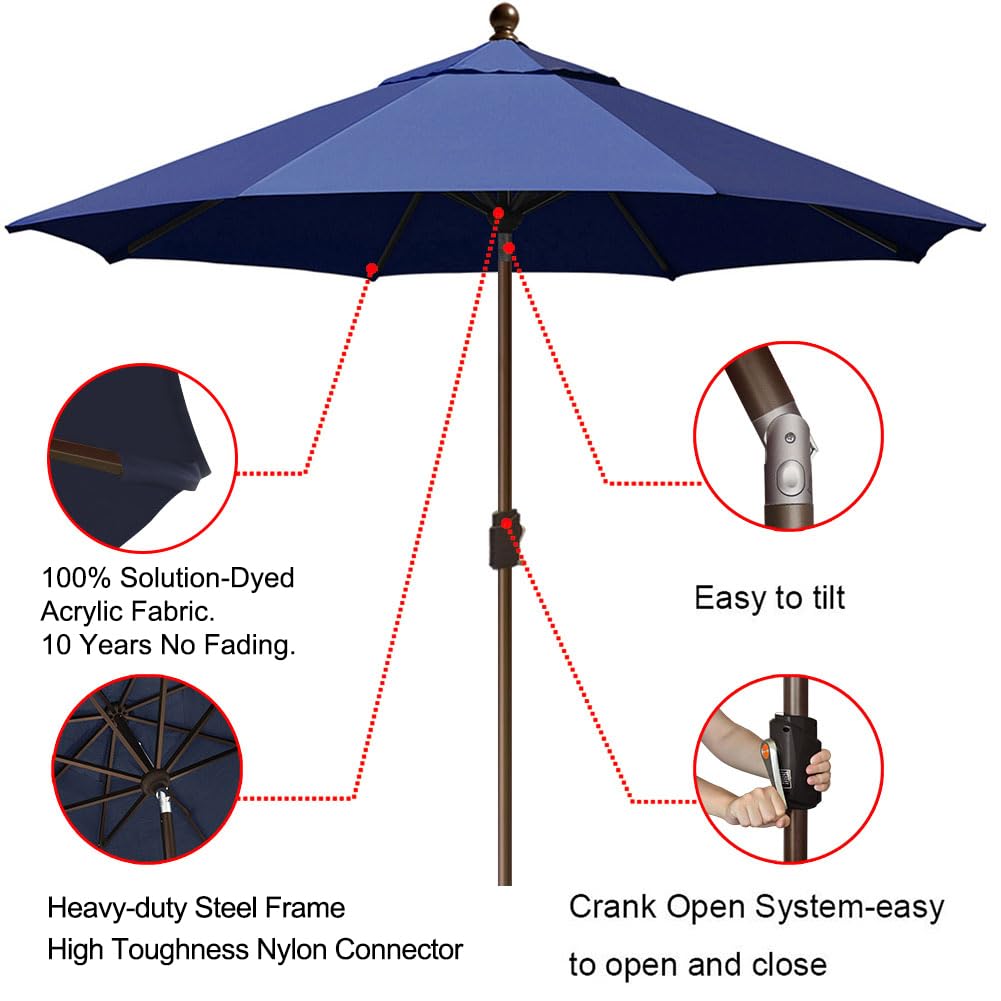EliteShade USA 10-Year-Non-Fading 9Ft Market Umbrella Patio Umbrella Outdoor Table Umbrella with Ventilation, Navy Blue EliteShade