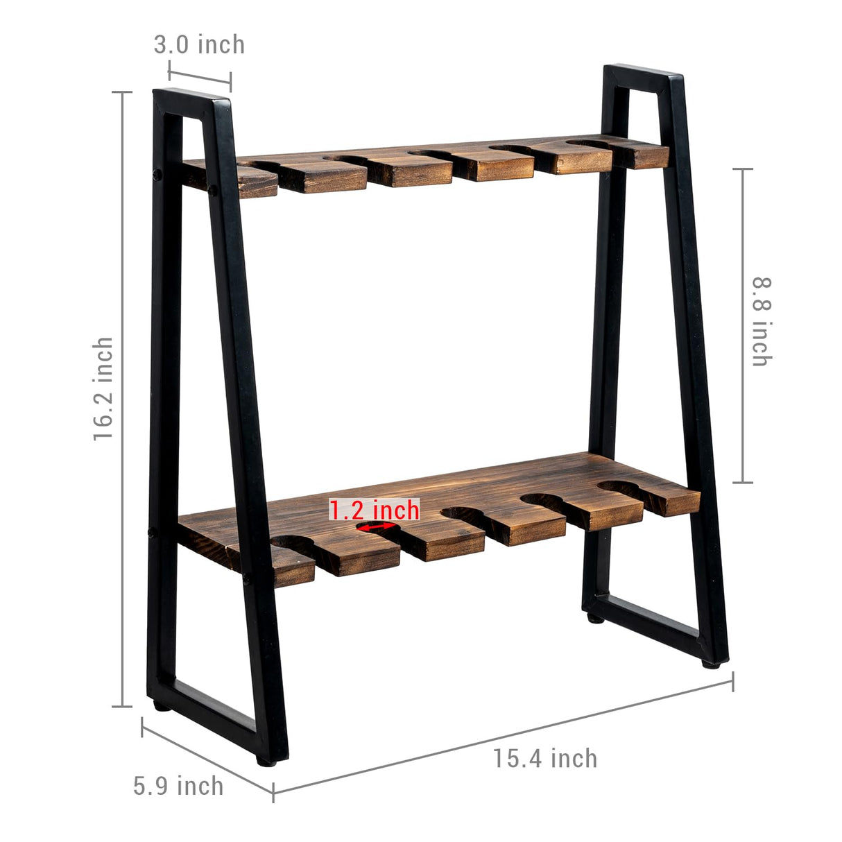 MyGift 2 Tier Rustic Brown Solid Wood Champagne Flute Stand with Industrial Matte Black Metal Frame, Tabletop Stemware Display Rack Fits up to 9 Inch Tall Glasses, Set of 2 MyGift