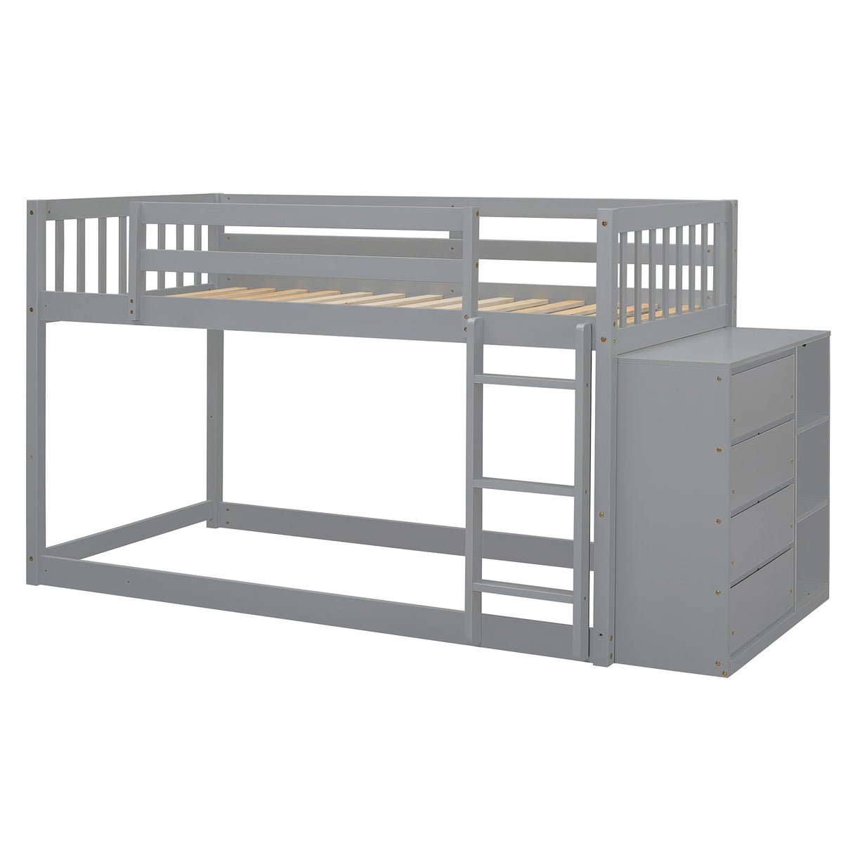 Harper & Bright Designs Twin Over Twin Low Bunk Bed with Storage,Floor Bunk Bed Frame with 4 Drawers and 3 Shelves, Solid Wood Loft Bed for Kids Girls Boys - Gray Harper & Bright Designs