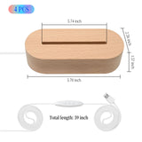 EATAKWARD 4 Pcs 5.9" Wood Rectangle Light Display Pedestal, Wooden LED Display Base Dimmable Colorful Lights Lamp Stand with USB Cable for Acrylic, Crystal, Night Light (Inner Slot, Oval base) EATAKWARD