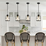 Farmhouse Pendant Lights Kitchen Island Set Of 2, Black Kitchen Island Lighting With Adjustable Rods, Industrial Cage Bathroom Pendant Lights With Clear Glass For Dining Room Hallway Sink DSMJFU DSMJFU