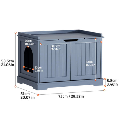 HOME BI Cat Litter Box Enclosure, Cat Litter Box Furniture Hidden, Cat Washroom Storage Bench, Pet Crate Furniture, Modern Wooden Cat Litter Cabinet, Cat Home, Kitty Hideaway, Gray - WoodArtSupply