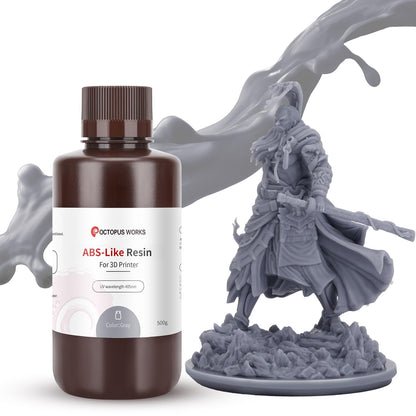 OCTOPUS WORKS ABS Like Resin 3D Printer, UV-Curing 405nm 3D Printing Liquid Standard Photopolymer Resin, High Precision Tough Resin for LCD/DLP 3D Printing (Grey, 500g)