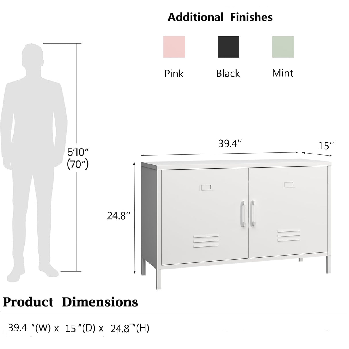 Elitehouse 2 Door Metal Accent Cabinet,White Metal Storage Cabinet with Adjustable Shelf,2-Tier Office Cabinet,Multipurpose Metal Locker Storage Cabinet for Office Home,Music Studio Elitehouse